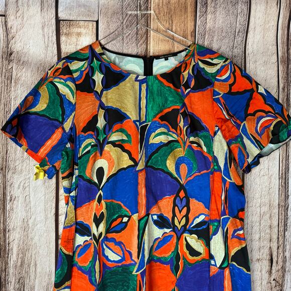 Kobi Halperin Dress Angie Mixed Print Stretch Poplin Orange Multi XL Geometric - Picture 3 of 7